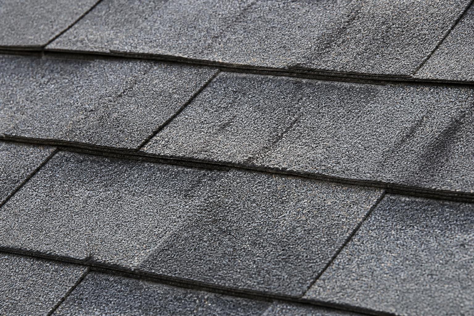 Close detail of weathered grey architectural shingles